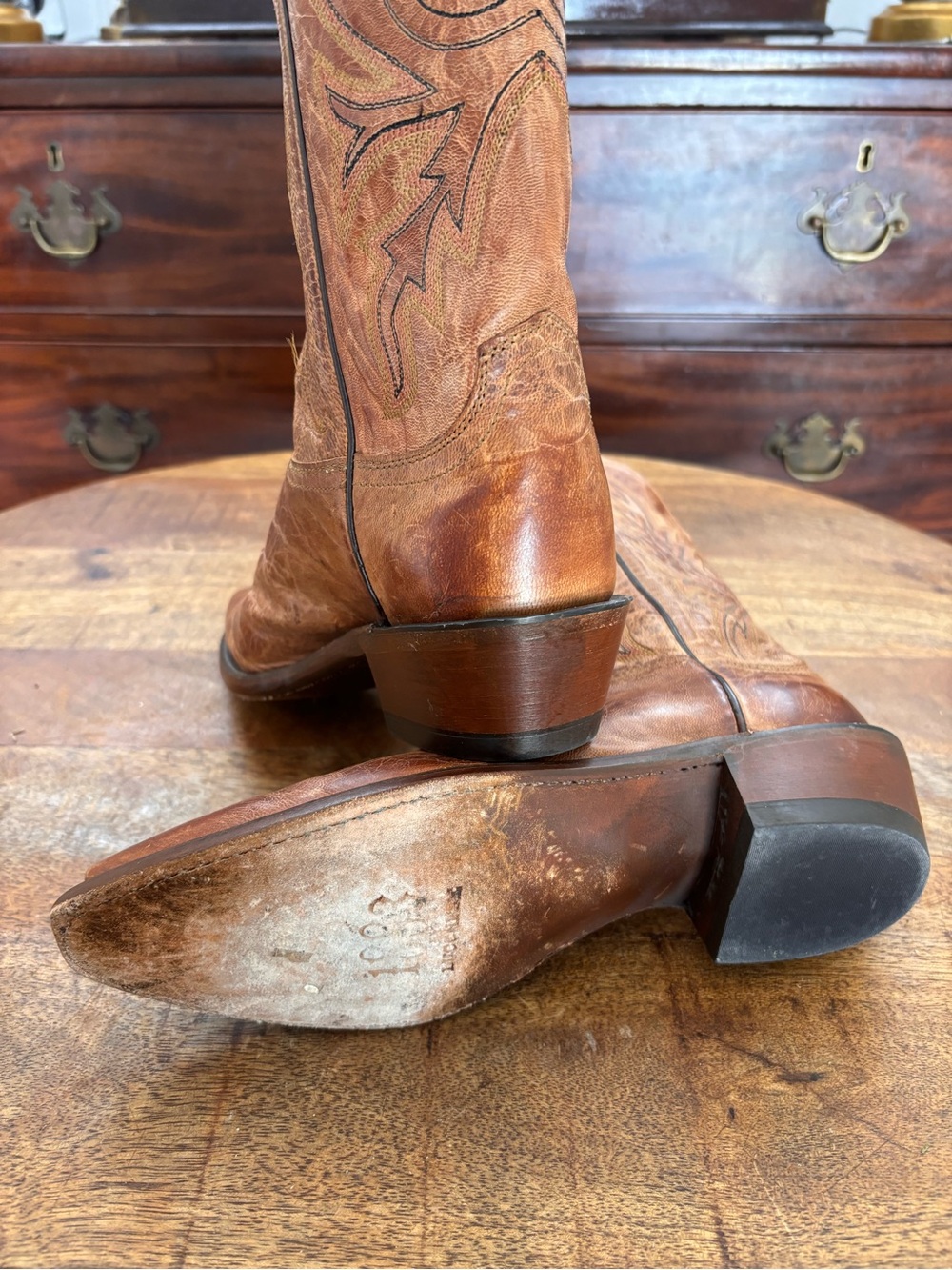 Lucchese Brown Embroidered Leather Heeled Cowboy Boots Savannah mad dog 7.5 - Picture 5 of 11